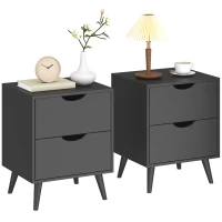 HOMCOM Modern Bedside Table Set of 2, Nightstand with 2 Drawers and Pine Wood Legs for Bedroom, Living Room, Black(m-11)