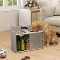 PawHut Elevated Dog Bowls with Storage, Raised Dog Bowl Stand with 2 Stainless Steel Bowl for Large Dogs, Gray(m-2)