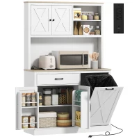 HOMCOM 69" Pantry Cabinet with Charging Station, Kitchen Cabinet with Microwave Stand, Tilt-Out Trash Can Cabinet, White(m-11)