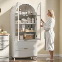 HOMCOM Arched Kitchen Pantry Cabinet, 71" Tall Farmhouse Kitchen Storage Cabinet with Shelves, 2 Drawers, Acrylic Doors, White(m-10)