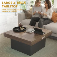 HOMCOM Square Coffee Table with 16-Colour LED Lights, 35-inch Modern Center Table for Living Room, Walnut(m-5)