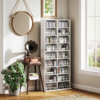 HOMCOM 9-Tier DVD Shelf with 18 Compartments and 14 Adjustable Shelves, Holds 640 CDs, 360 DVDs or 430 Blu-rays, White(m-10)