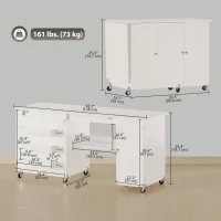 HOMCOM Sewing Machine Table with Drop Leaf, Folding Craft Table with 2 Doors and Adjustable Shelf for Small Spaces, White(m-3)