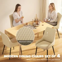 HOMCOM Upholstered Kitchen Chairs, Modern Dining Chairs Set of 4 with Diamond Tufting and Steel Legs for Dining Room, Khaki(m-4)