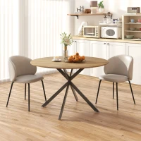 HOMCOM 47" Round Kitchen Table for 4, Industrial Dining Table with Steel Legs for Dining Room, Brown and Black(m-7)