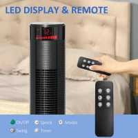 HOMCOM Freestanding Tower Fan Cooling for Home Bedroom with 3 Speed, 12h Timer, Oscillating, LED Panel, Remote Controller, Black(m-7)