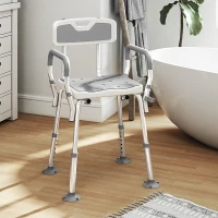 HOMCOM Adjustable Shower Chair with Arms Back and Padded Seat, Light Grey(m-8)