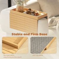 HOMCOM Bamboo Couch Arm Tray, Sofa Armrest Tray with Flexible Roll-up Design and Wide Compartment, Natural(m-6)