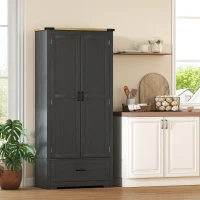 HOMCOM 69" Tall Farmhouse Kitchen Pantry Cabinet with 2 Doors, Drawer and Adjustable Shelves, Black and Brown(m-1)