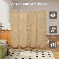 HOMCOM Bohemian Privacy Screen, Folding Room Divider with 4 Panels and Arched Top for Bedroom Living Room Office, Natural Wood(m-4)