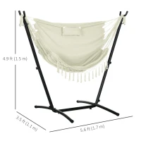 Outsunny Patio Hammock Chair with Stand, Outdoor Hammock Swing Hanging Lounge Chair with Side Pocket and Headrest, Cream(m-3)