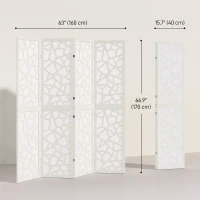 HOMCOM 4 Panel Room Divider, 5.6 FT Lightweight Folding Privacy Screen with Geometric Pattern for Living Room, Bedroom, White(m-3)