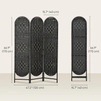 HOMCOM Bohemian Privacy Screen, Folding Room Divider with 3 Panels and Arched Top for Bedroom Living Room Office, Black(m-3)