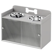 PawHut Elevated Dog Bowls with Storage, Raised Dog Bowl Stand with 2 Stainless Steel Bowl for Large Dogs, Gray(m-1)