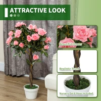 Outsunny 3FT Artificial Plant Pink Rose Floral Set of 2 in Pot, Fake Plant for Home Indoor Decor(m-5)