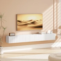 HOMCOM 71" Floating TV Stand for TVs up to 72 Inch, Wall Mount Media Console with 2 Fluted Flip-Down Doors, Cable Hole, White(m-8)