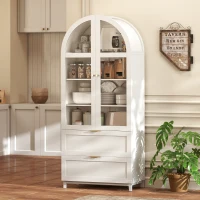 HOMCOM Arched Kitchen Pantry Cabinet, 71" Tall Farmhouse Kitchen Storage Cabinet with Shelves, 2 Drawers, Acrylic Doors, White(m-8)
