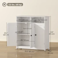 HOMCOM Bathroom Floor Cabinet, Freestanding Bathroom Storage Unit with 3 Doors, 2 Open Shelves and Adjustable Shelf, White(m-3)