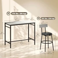 HOMCOM 5-Piece Bar Table Set, Industrial Bar Table and Stools for 4 with Footrest and Steel Frame for Kitchen, Cement Grey(m-3)