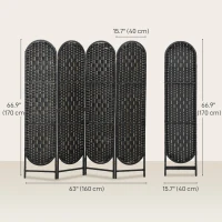 HOMCOM Bohemian Privacy Screen, Folding Room Divider with 4 Panels and Arched Top for Bedroom Living Room Office, Black(m-3)