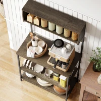 HOMCOM Baker's Rack with Charing Station, Microwave Shelf with Power Outlet, USB Charger and 5 Hooks, Distressed Grey(m-9)