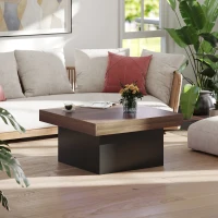 HOMCOM Square Coffee Table with 16-Colour LED Lights, 35-inch Modern Center Table for Living Room, Walnut(m-10)