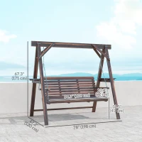 Outsunny 3 Seat Wooden Porch Swing with Stand, Patio Swing with Side Tables, for Garden, Poolside, Backyard, Carbonized Brown(m-3)