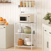 HOMCOM Kitchen Baker's Rack with Power Outlet, Coffee Bar Station with Adjustable Shelves and Hooks, Distressed White(m-1)