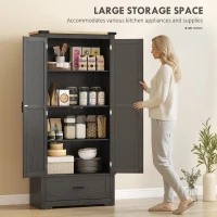 HOMCOM 69" Tall Farmhouse Kitchen Pantry Cabinet with 2 Doors, Drawer and Adjustable Shelves, Black and Brown(m-4)