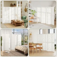HOMCOM 6 Panel Room Divider, 5.6 FT Lightweight Folding Privacy Screen with Geometric Pattern for Living Room, Bedroom, White(m-7)