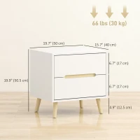 HOMCOM Nightstands Set of 2, Bedside Table with 2 Drawers, Modern Side End Table with Solid  Wood Legs for Bedroom, White(m-3)