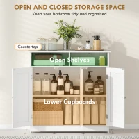 HOMCOM Bathroom Floor Cabinet, Freestanding Bathroom Storage Unit with 3 Doors, 2 Open Shelves and Adjustable Shelf, White(m-4)