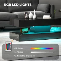 HOMCOM Coffee Table with Adjustable LED Lights, Modern Living Room Table with 2 Drawers, Open Shelf, Remote, High Gloss Black(m-4)