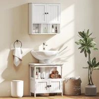 HOMCOM Farmhouse Bathroom Wall Cabinet, Wall Mounted Medicine Cabinet with Adjustable Shelf, Open Compartments, White(m-9)