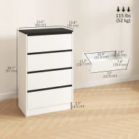 HOMCOM Tall Chest of Drawers, 4 Drawer Dresser for Bedroom, Living Room, Hallway, Modern Storage Cabinet, White Wood Effect(m-3)