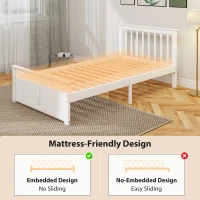 HOMCOM Pine Twin Bed Frame, Wood Storage Bed Frame with Drawers, Wood Slat Support, No Box Spring Needed, Easy Assembly, White(m-7)