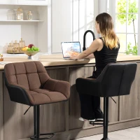 HOMCOM Swivel Barstools Set of 2 Adjustable Bar Stools with Footrest Armrests and PU Leather Back for Dining Room Brown(m-9)