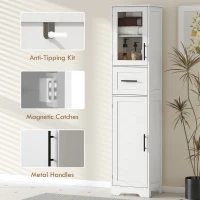 HOMCOM 67" Tall Bathroom Storage Cabinet, Freestanding Narrow Bathroom Cabinet with Adjustable Shelves, Glass Door and Drawer(m-6)