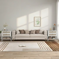 HOMCOM Set of 2 Boho Bedside Tables, Rattan Nightstands with 2 Drawers, Storage Shelf, End Side Tables for Bedroom, White Oak(m-10)