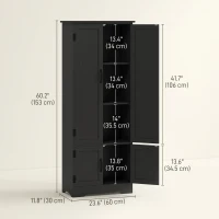 HOMCOM 60" 4-Door Storage Cabinet Multi-Storey Large Space Pantry with Adjustable Shelves Black(m-3)