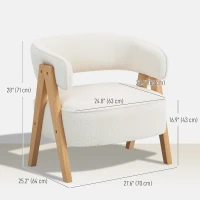 HOMCOM Sherpa Fleece Accent Chair, Upholstered Armchair with Solid Wood Legs and Steel Frame for Living Room, White(m-3)