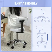 HOMCOM Adjustable Rolling Stool with Removable Backrest, Faux Leather Swivel Stool Chair for Salon Spa, Bar, Massage, White(m-7)