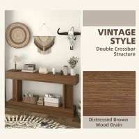 HOMCOM 63 Inch Long Console Table, Vintage Narrow Entryway Table with Storage Shelf for Living Room and Hallway, Dark Brown(m-5)