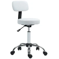 HOMCOM Adjustable Rolling Stool with Removable Backrest, Faux Leather Swivel Stool Chair for Salon Spa, Bar, Massage, White(m-2)