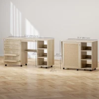 HOMCOM Sewing Machine Table with Drop Leaf, Folding Craft Table Rattan Door and Storage Shelves for Small Spaces, Natural(m-3)