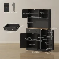 HOMCOM 68" Pantry Cabinet with Charging Station, Kitchen Storage Cabinet with Microwave Stand, 4 Door Racks, Black(m-3)