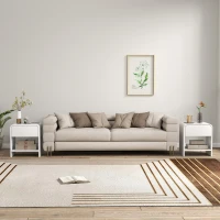 HOMCOM Nightstand Set of 2, Modern Bedside Table with Rounded Corners, Nightstand with Drawer and Open Shelf, Distressed White(m-9)