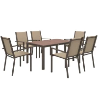 Outsunny 7 Piece Outdoor Dining Set with Rectangular Table and 6 Stackable Chairs, for Backyard, Lawn, Deck, Balcony, Pool Side(m-11)