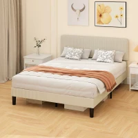 HOMCOM Queen Size Bed Frame with Adjustable Upholstered Headboard Platform Bed Frame Wood Slat Support Noise Free Light Grey(m-9)