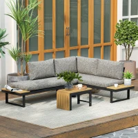 Outsunny 3 Pieces Aluminum Corner Patio Furniture Set Sectional Outdoor Sofa Set with 2 Loveseats Wood-Plastic Coffee Table(m-10)